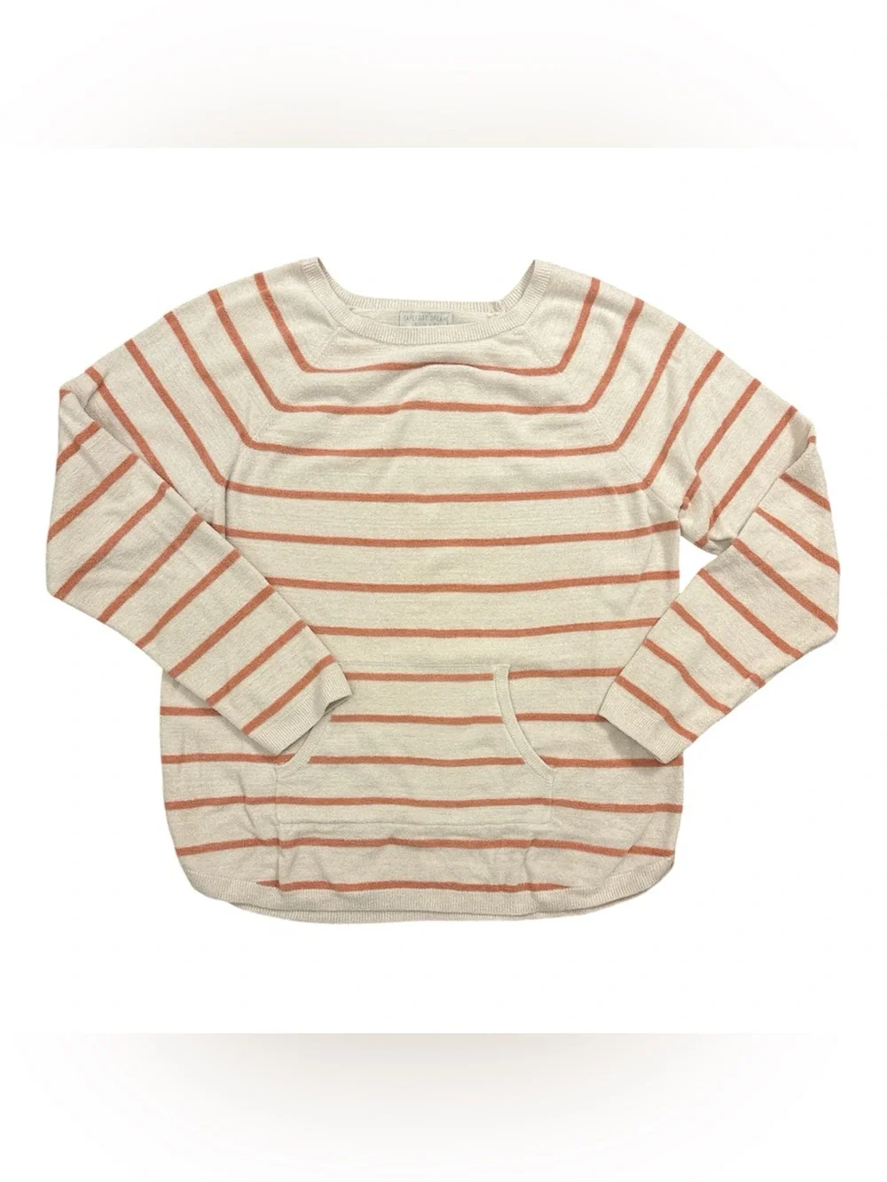 Barefoot Dreams CozyChic Ultra Lite Steiped Pullover Top L Cream and Coral